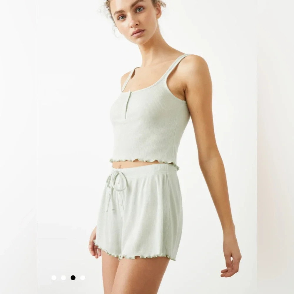 Bandier Wesley WSLY Loungewear Set: Hudson Henley Ribbed Tank + Short Soft Sage - Picture 4 of 8
